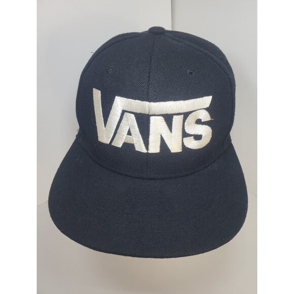 Vans Drop V Snapback Skate Hat Cap Black Wide White Flat Bill Embroidered Logo - Picture 2 of 7